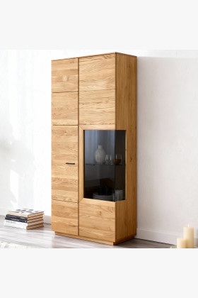 Hohe Eichenvitrine mit schwarzem Glas, 2 Türen, massivholz